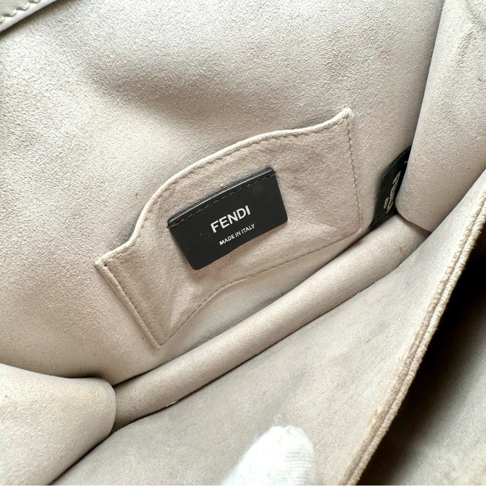 Fendi Kan I Small Shoulder Bag In Neutral Grey Leather W Silver Chain Strap